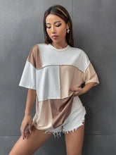 Colorblock Top Stitching Oversized Tee Graphic Tees Women Tops